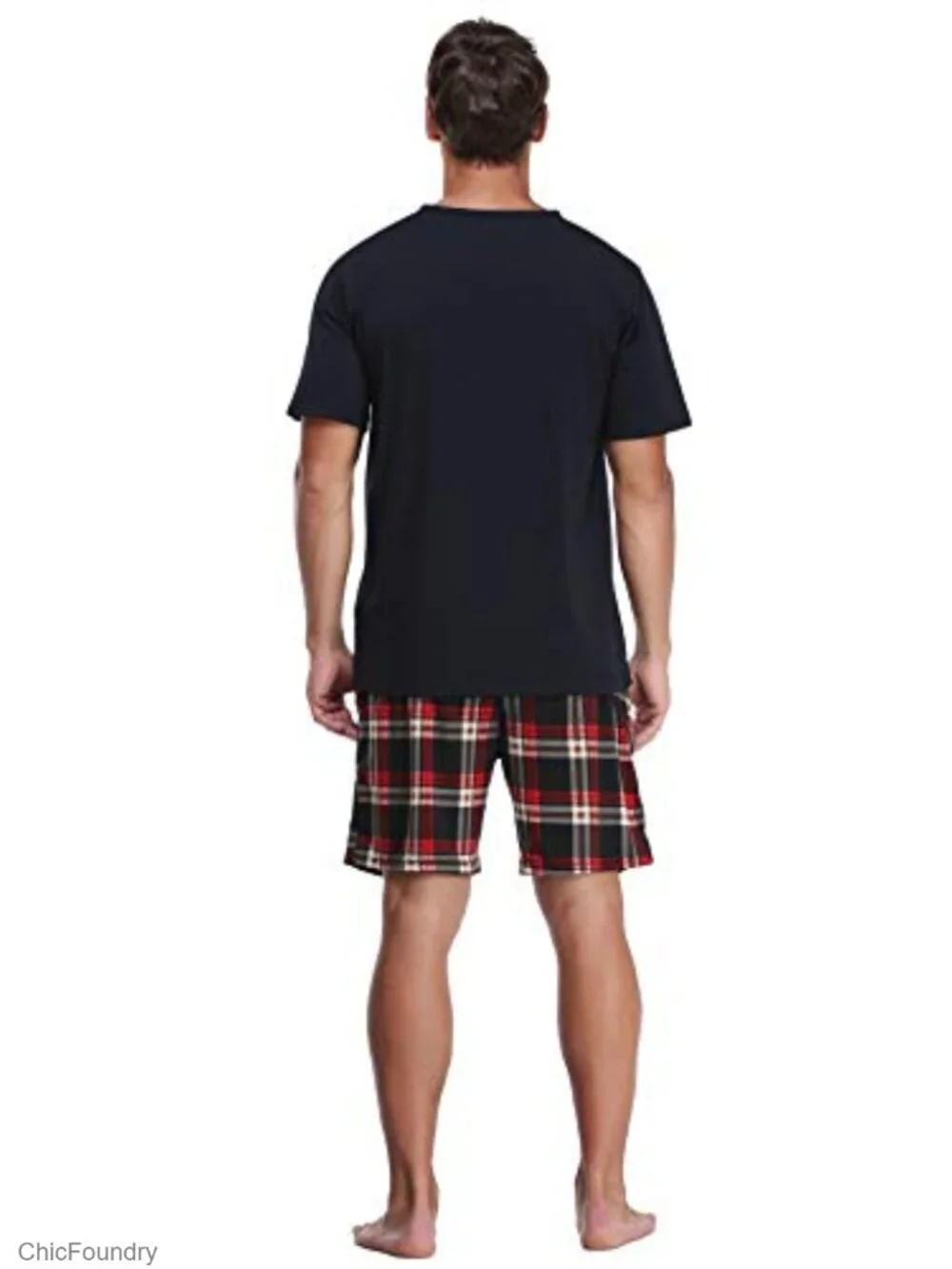 Men's Soft Cotton Pajama Set, 2 Piece Short Sleeve Sleepwear with Pockets